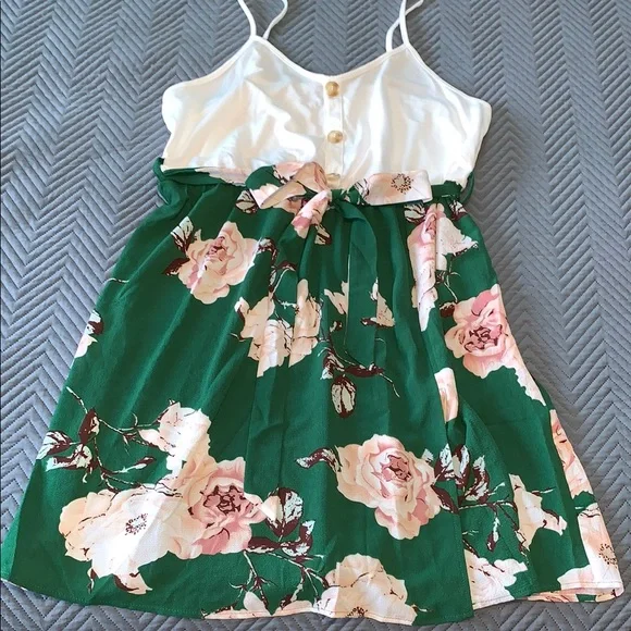 SHEIN | Dresses | Nwot Womans X Floral Green And White Flowy Tanktop Mini  Adjustable Dress | Poshmark